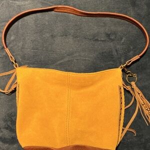 The Sak Yellow and Brown Suede Shoulder Bag